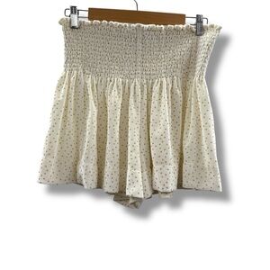 Koch Erica Smocked Ruffle Shorts Women’s Size Medium Ivory Yellow Dot Print